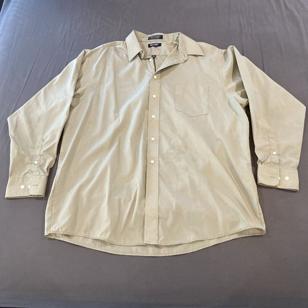 Puritan Tan Long Sleeve Button Down Men’s Dress Shirt XL 17-17 1/2 Wrinkle Free